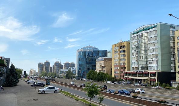 Almaty, Kazakhstan - June 1, 2020: View from Al-Farabi avenue, it is one of the main roads in the city of Almaty