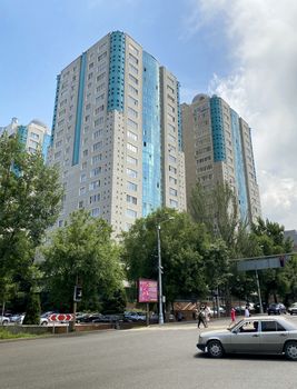 Almaty, Kazakhstan - June 1, 2020: "Almaty Towers" residential complex, located along Dostyk Avenue, it was built in 2008.