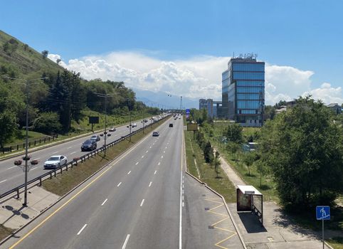 Almaty, Kazakhstan - June 4, 2020: View to East bypass road, it is one of the main roads in the city of Almaty