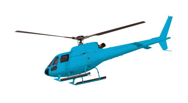 Blue helicopter isolated on white. Photo with clipping path.