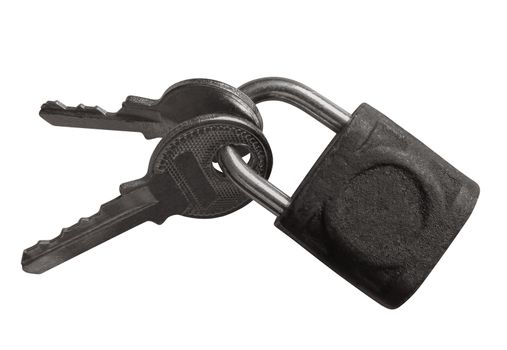 Lock with keys isolated on white background. Clipping Path included.