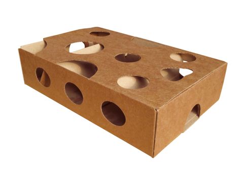 Cardboard box puzle for cat, isolated on white background. Clipping Path included.