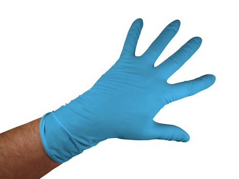 Blue medical rubber gloves, isolated on white background. Clipping Path included.