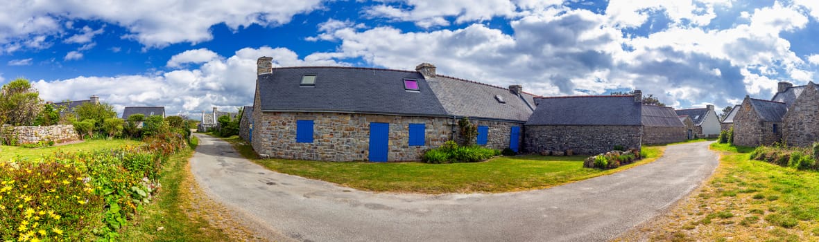 Street view of beautiful village of Rostudel former fishing village, Parc naturel regional d'Armorique. Finistere department, Camaret-sur-Mer. Brittany (Bretagne), France. 