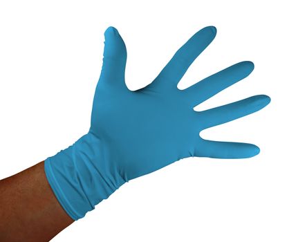 Blue medical rubber gloves, isolated on white background. Clipping Path included.