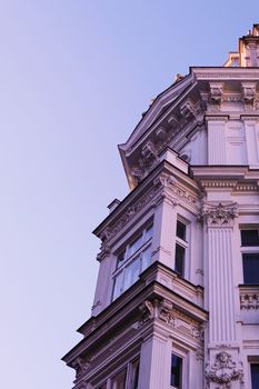 Exterior facade of classic building in the European city, architecture and design detail