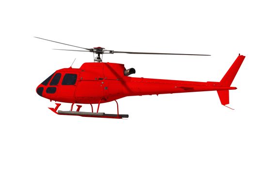 Red helicopter isolated on white. Photo with clipping path.