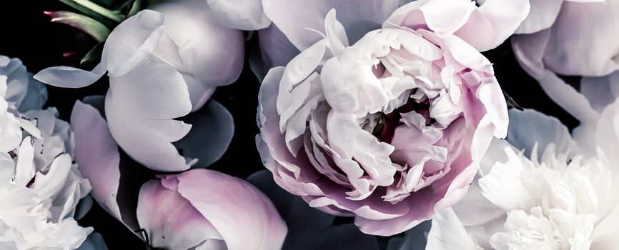 Pastel peony flowers as floral art background, botanical flatlay and luxury branding design