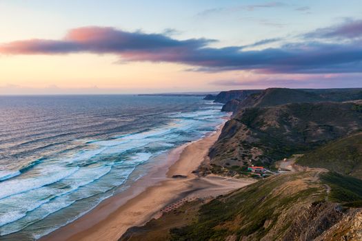 Praia da Cordoama at sunset. Praia do Cordoama near Vila do Bispo in the Algarve. Cordoama beach, West Atlantic coast of Algarve region, south of Portugal. Located in Vila do Bispo municipality.