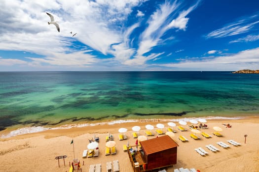 Careanos Beach (Praia dos Careanos) in Portimao, Algarve, Portugal. Concept for travel in Portugal and summer vacations in Portimao, Algarve, Portugal. 