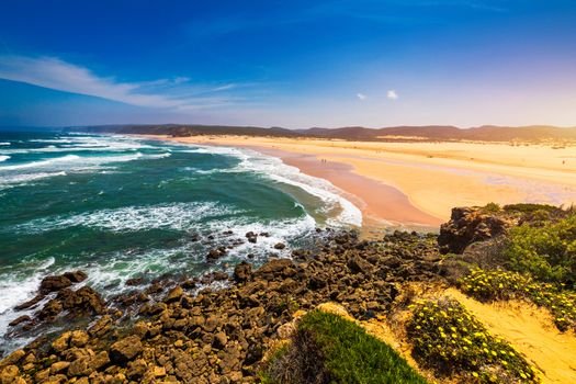 Praia da Bordeira beach near Carrapateira, Portugal. Praia da Bordeira is a part of famous tourist region of Algarve, Portugal. Amazingly beautiful wild beach Bordeira, next to Carrapateira, Algarve.