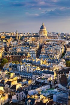 Panoramic view of Paris with the Pantheon at sunset, France. View of the Pantheon and the latin district at sunset, Paris, France. 