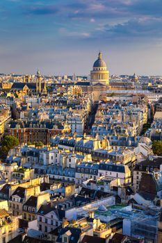 Panoramic view of Paris with the Pantheon at sunset, France. View of the Pantheon and the latin district at sunset, Paris, France. 