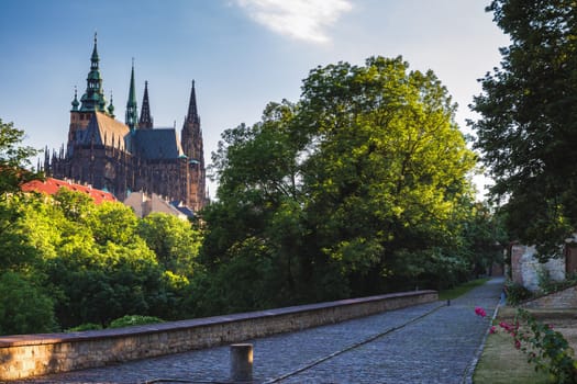 Prague Castle and Saint Vitus Cathedral, Czech Republic. Panoramic view