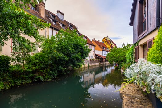 Colmar, Alsace, France. Petite Venice, water canal and traditional half timbered houses. Colmar is a charming town in Alsace, France. Beautiful view of colorful romantic city Colmar, France, Alsace.