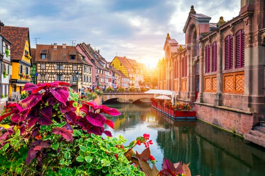 Colmar, Alsace, France. Petite Venice, water canal and traditional half timbered houses. Colmar is a charming town in Alsace, France. Beautiful view of colorful romantic city Colmar, France, Alsace.