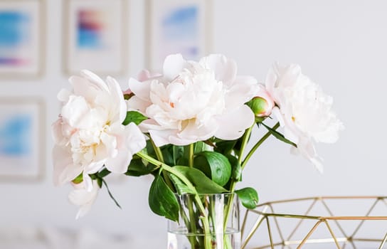 Chic bouquet of peony flowers in vase as home decor idea, luxury interior design and decoration concept