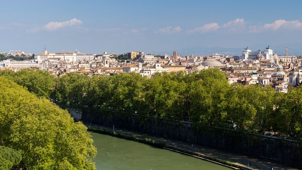 View of the historical center of Rome with the classic historical buildings. Italy