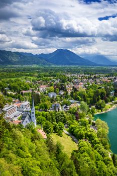 The Picturesque of St. Martin's Parish Church on the Hill by the Lake Bled of Slovenia. St Martin's Church on the shores of Lake Bled, Slovenia