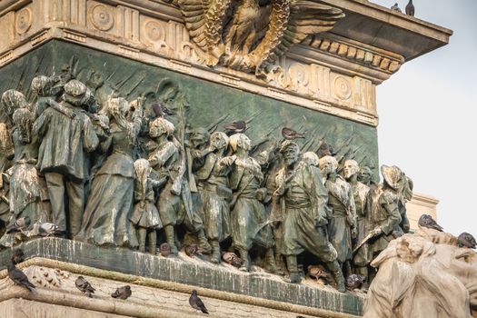 Milan, Italy - November 2, 2017: Monument in honor of Victor Emmanuel II which is in Piazza del Duomo commissioned by the Italian sculptor Ercole Rosa by the King of Italy Humbert I in 1878