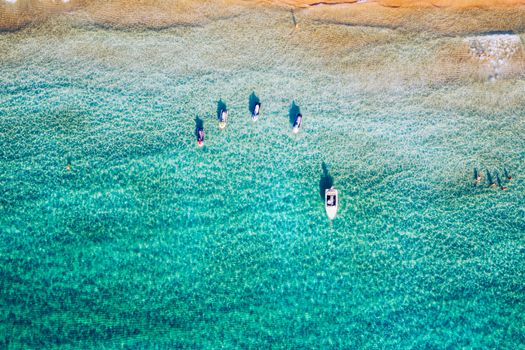 Aerial shot of beautiful turquoise beach Falasarna (Falassarna) in Crete, Greece. View of famous paradise sandy deep turquoise beach of Falasarna (Falassarna) in North West, Crete island, Greece.