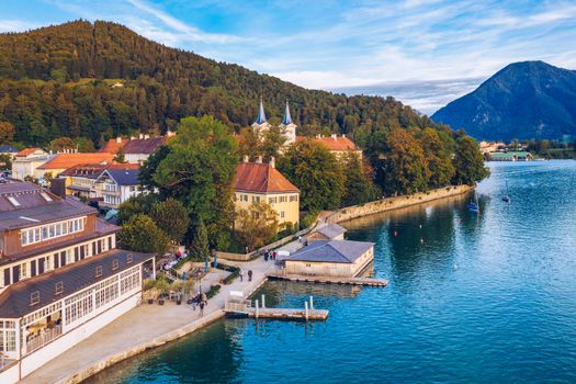 Tegernsee, Germany. Lake Tegernsee in Rottach-Egern (Bavaria), Germany near the Austrian border. Aerial view of the lake "Tegernsee" in the Alps of Bavaria. Bad Wiessee. Tegernsee lake in Bavaria. 