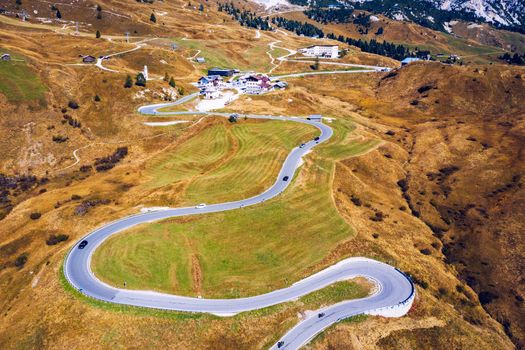 Autumn landscape in Passo Gardena, South Tyrol, Dolomites, Italy. Mountain landscape of the picturesque Dolomites at Passo Gardena area in South Tyrol in Italy. 