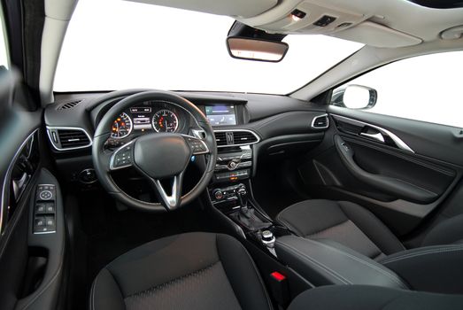 studio shot passenger car interior, front view