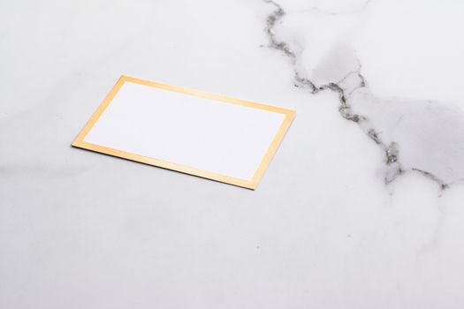 Chic business card or invitation mockup on marble background, paper and stationery branding design