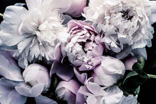 Pastel peony flowers as floral art background, botanical flatlay and luxury branding design