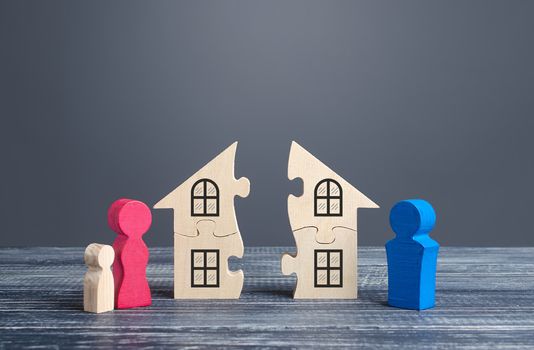 Husband and wife divide a house in a divorce process. Disputes over division of real estate and property between former spouses. Protection of rights and interests, justice. Conflict resolution