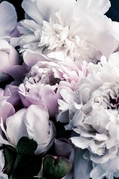 Pastel peony flowers as floral art background, botanical flatlay and luxury branding design