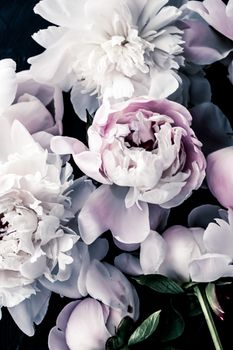 Pastel peony flowers as floral art background, botanical flatlay and luxury branding design