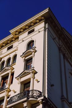 Exterior facade of classic building in the European city, architecture and design detail