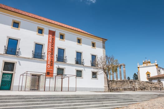 Evora, Portugal - May 5, 2018: Architecture detail of art center and cutlure in the historic center on a spring day