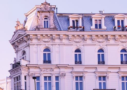 Exterior facade of classic building in the European city, architecture and design detail