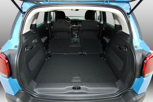 Empty trunk with rear seats folded of the small passenger car