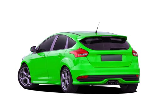 green sports hatchback on white background