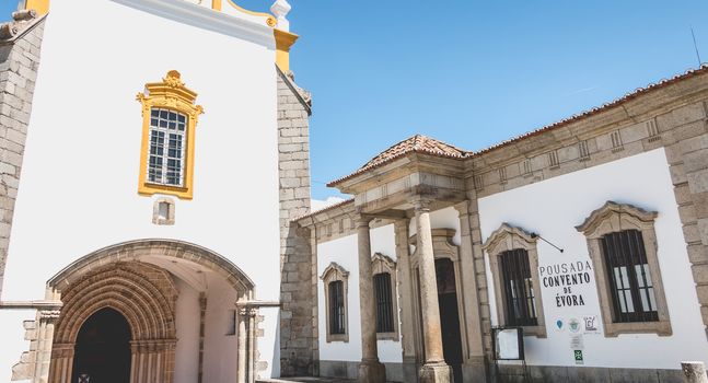 Evora, Portugal - May 5, 2016: architecture detail of Pousada Convento de Evora in the Historic Centre of Evora, Portugal.