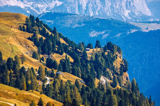 Autumn landscape in Passo Gardena, South Tyrol, Dolomites, Italy. Mountain landscape of the picturesque Dolomites at Passo Gardena area in South Tyrol in Italy. 