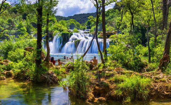 View of Krka National Park, Croatia, Europe. Splendid summer view of Krka waterfalls. Fantastic scene of Krka National Park, Croatia, Europe. 