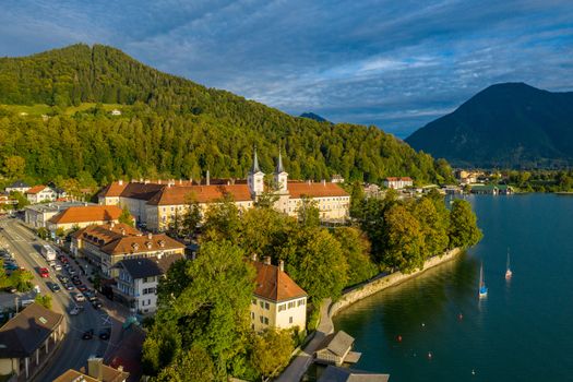 Tegernsee, Germany. Lake Tegernsee in Rottach-Egern (Bavaria), Germany near the Austrian border. Aerial view of the lake "Tegernsee" in the Alps of Bavaria. Bad Wiessee. Tegernsee lake in Bavaria. 