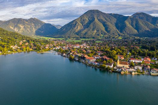 Tegernsee, Germany. Lake Tegernsee in Rottach-Egern (Bavaria), Germany near the Austrian border. Aerial view of the lake "Tegernsee" in the Alps of Bavaria. Bad Wiessee. Tegernsee lake in Bavaria. 