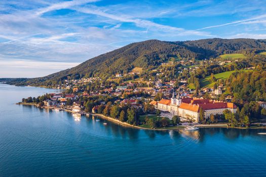 Tegernsee, Germany. Lake Tegernsee in Rottach-Egern (Bavaria), Germany near the Austrian border. Aerial view of the lake "Tegernsee" in the Alps of Bavaria. Bad Wiessee. Tegernsee lake in Bavaria. 