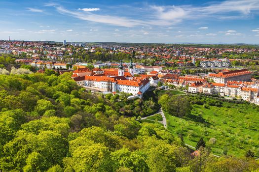 Panoramic view of Old town of Prague with tiled roofs. Prague, Czech Republic