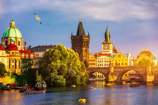 Charles Bridge, Old Town and Old Town Tower of Charles Bridge, Prague, Czech Republic. Prague old town and iconic Charles bridge, Czech Republic. Charles Bridge (Karluv Most) and Old Town Tower.