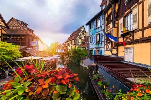 Colmar, Alsace, France. Petite Venice, water canal and traditional half timbered houses. Colmar is a charming town in Alsace, France. Beautiful view of colorful romantic city Colmar, France, Alsace.