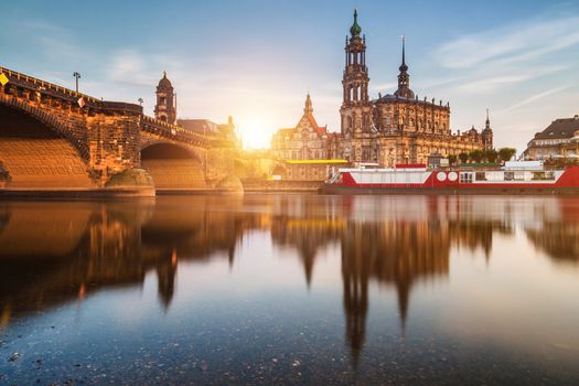 Scenic summer view of the Old Town architecture with Elbe river embankment in Dresden, Saxony, Germany