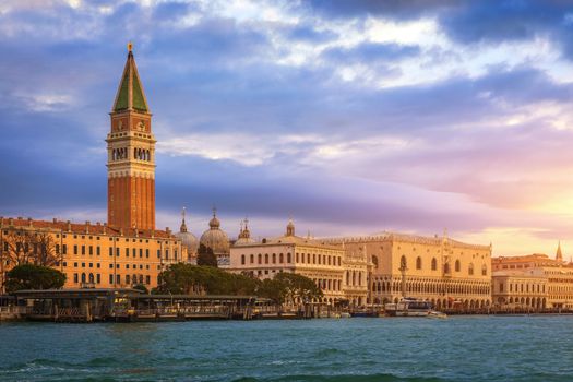 Campanile and Venice Doge's palace on San Marco square in Venice, Italy. Venice Grand Canal. Architecture and landmarks of Venice.