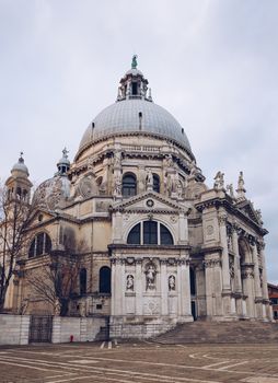 Venice Grand canal, Basilica Santa Maria della Salute in Venice, Italy. Architecture and landmarks of Venice. Venice postcard